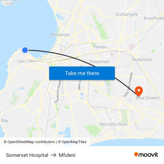 Somerset Hospital to Mfuleni map