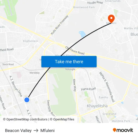Beacon Valley to Mfuleni map