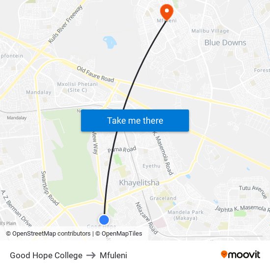 Good Hope College to Mfuleni map