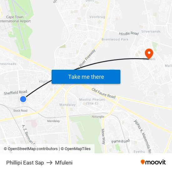 Phillipi East Sap to Mfuleni map