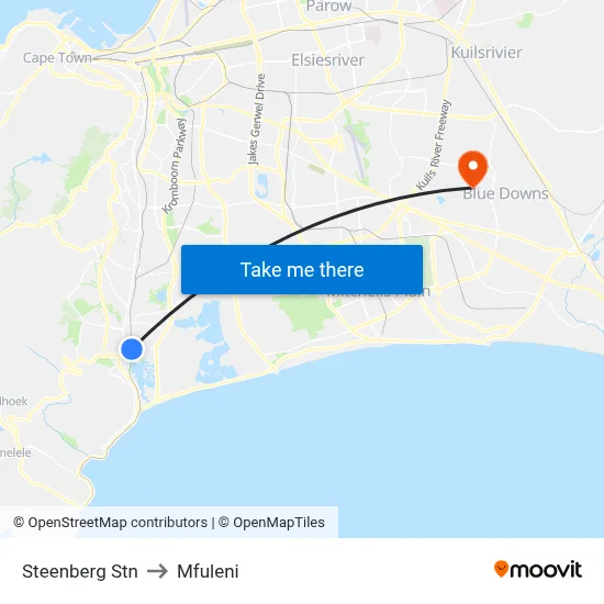 Steenberg Stn to Mfuleni map
