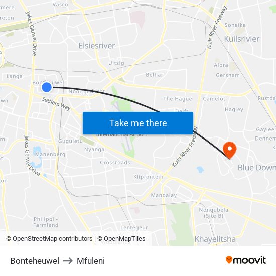Bonteheuwel to Mfuleni map