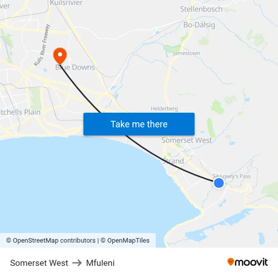 Somerset West to Mfuleni map