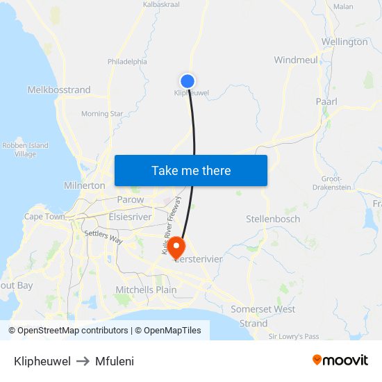 Klipheuwel to Mfuleni map