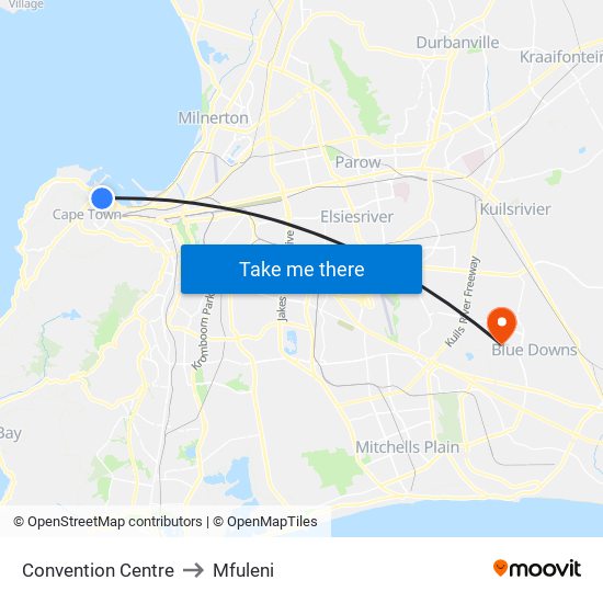Convention Centre to Mfuleni map