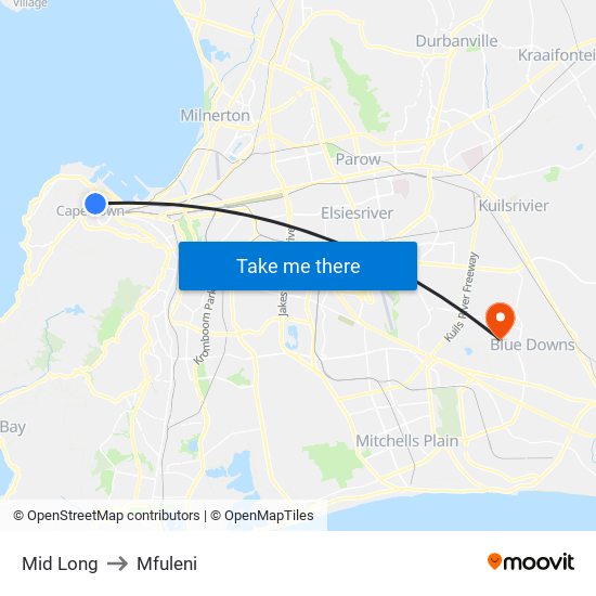 Mid Long to Mfuleni map