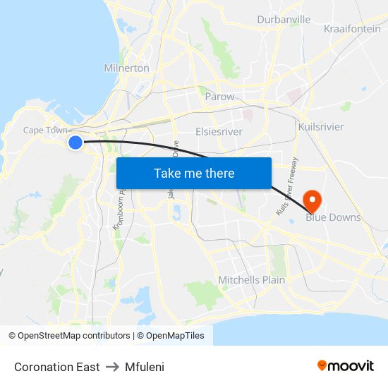 Coronation East to Mfuleni map