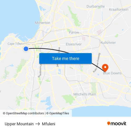 Upper Mountain to Mfuleni map