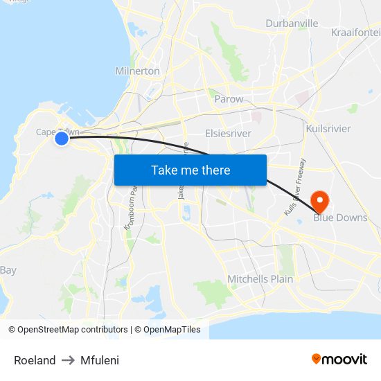 Roeland to Mfuleni map