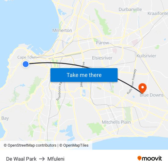 De Waal Park to Mfuleni map