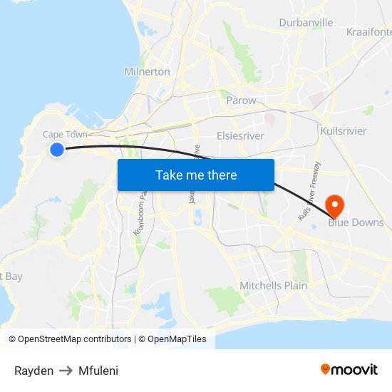 Rayden to Mfuleni map