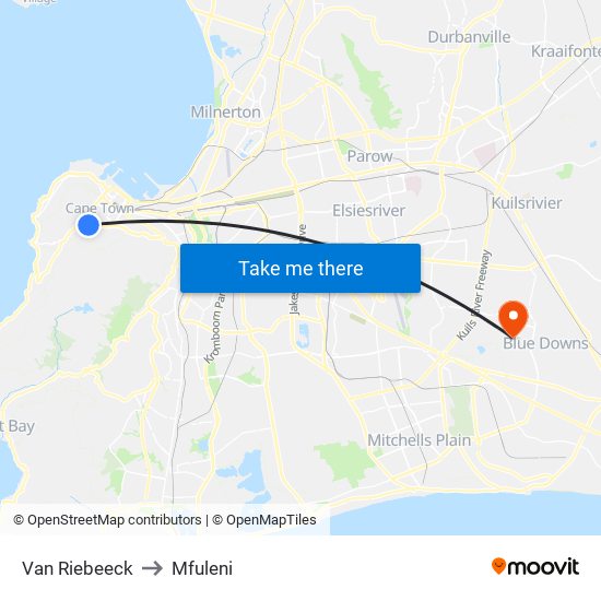 Van Riebeeck to Mfuleni map