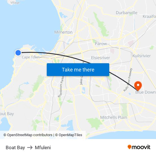 Boat Bay to Mfuleni map