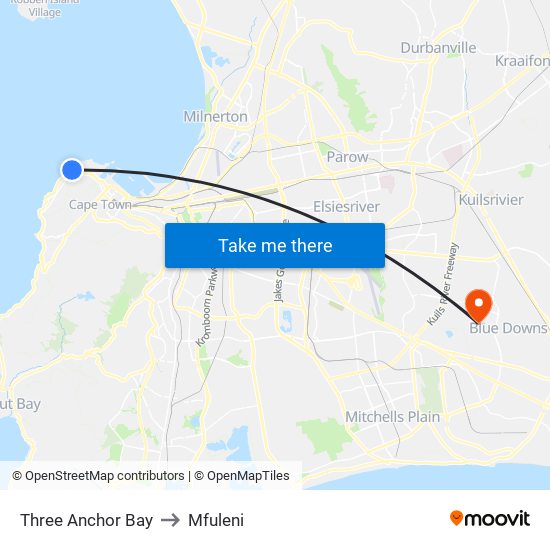 Three Anchor Bay to Mfuleni map