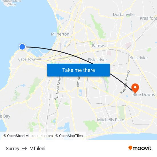 Surrey to Mfuleni map