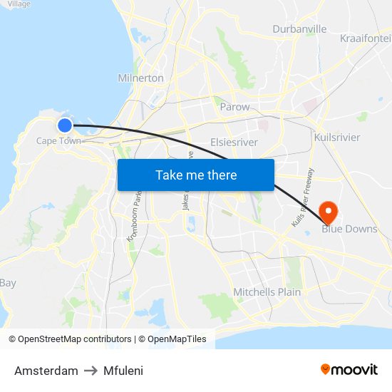 Amsterdam to Mfuleni map