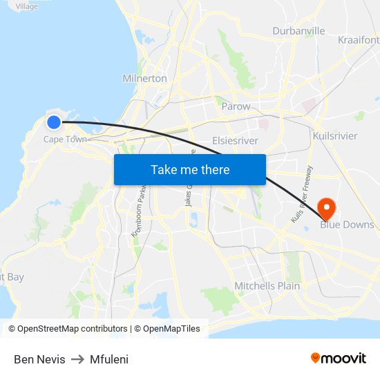 Ben Nevis to Mfuleni map