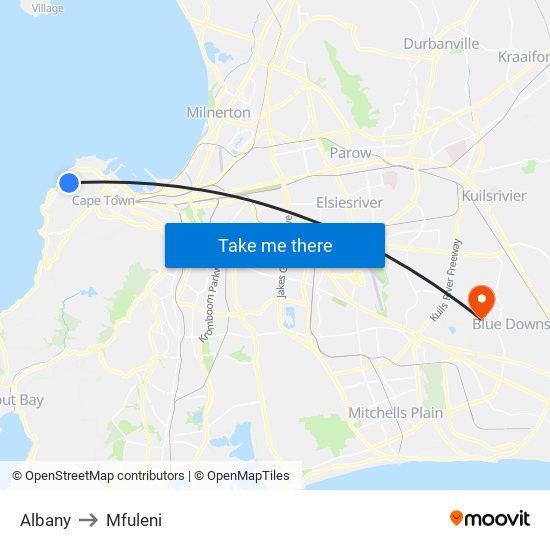Albany to Mfuleni map