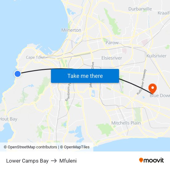 Lower Camps Bay to Mfuleni map