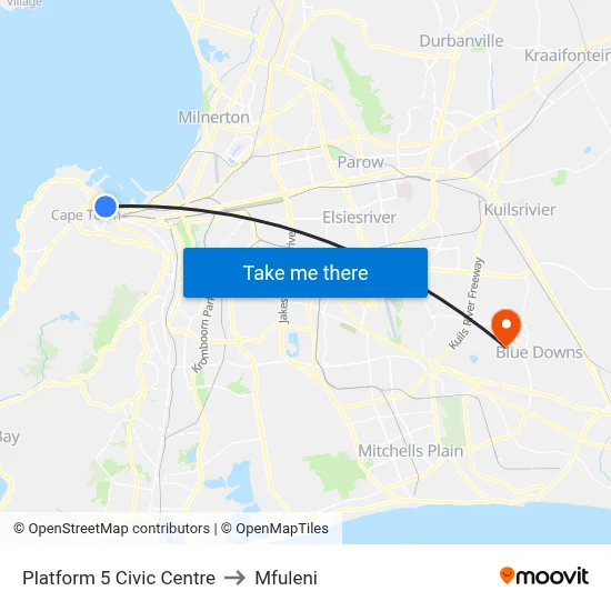 Platform 5 Civic Centre to Mfuleni map