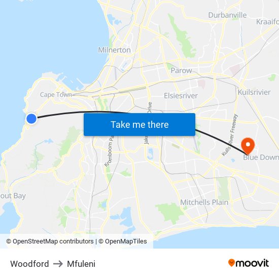 Woodford to Mfuleni map