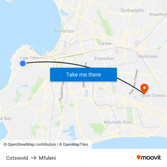 Cotswold to Mfuleni map