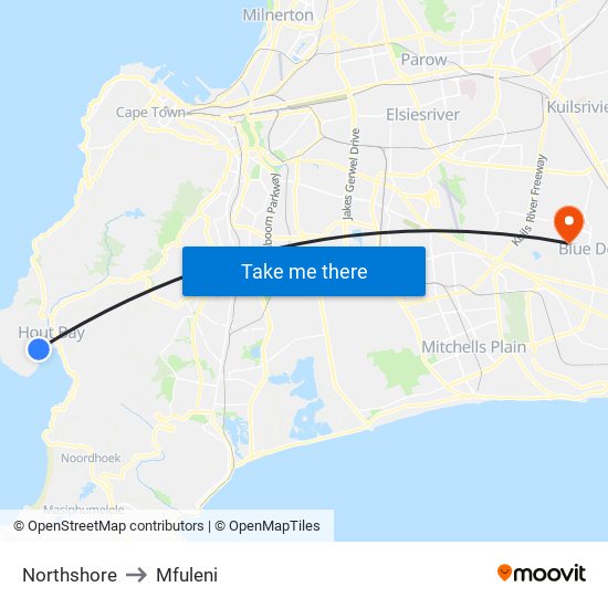 Northshore to Mfuleni map