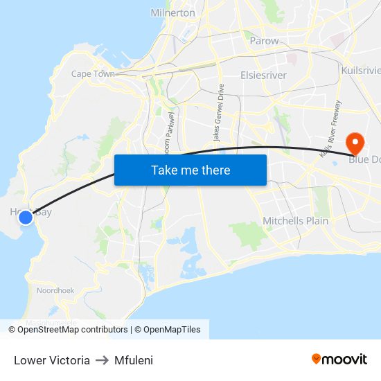 Lower Victoria to Mfuleni map