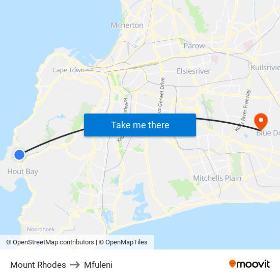 Mount Rhodes to Mfuleni map