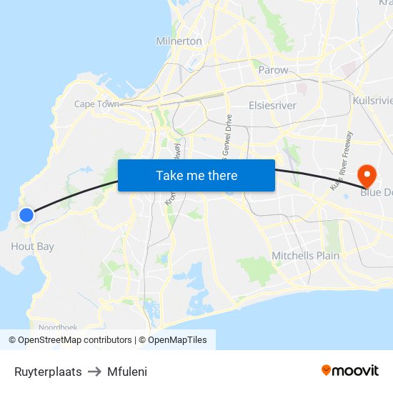 Ruyterplaats to Mfuleni map