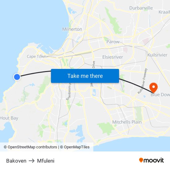 Bakoven to Mfuleni map