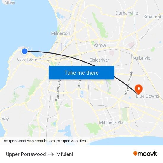 Upper Portswood to Mfuleni map