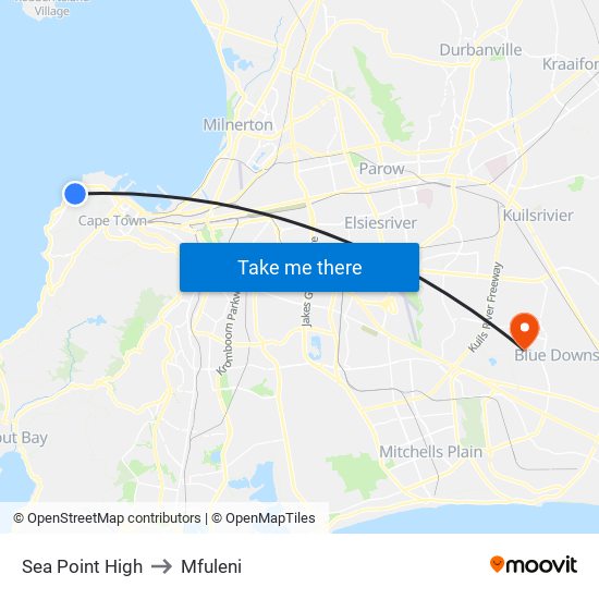 Sea Point High to Mfuleni map