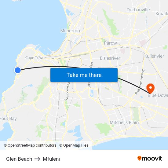Glen Beach to Mfuleni map