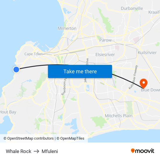Whale Rock to Mfuleni map