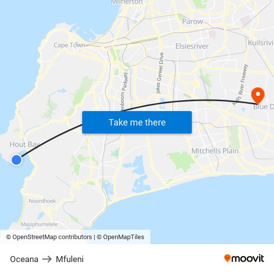 Oceana to Mfuleni map