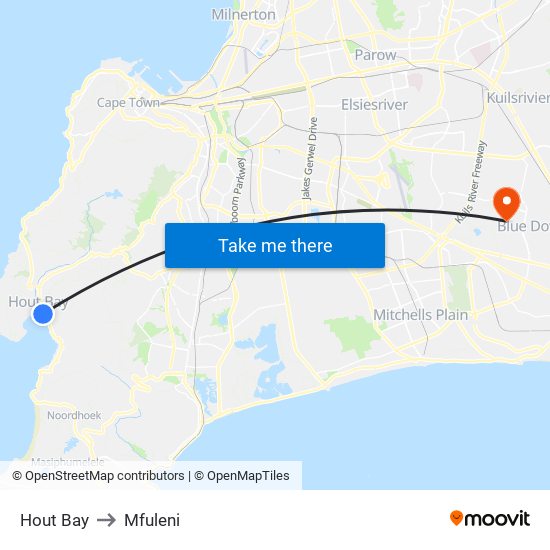 Hout Bay to Mfuleni map