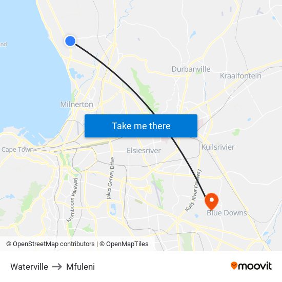 Waterville to Mfuleni map