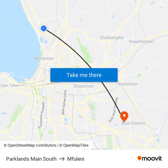 Parklands Main South to Mfuleni map