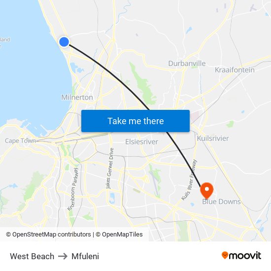 West Beach to Mfuleni map