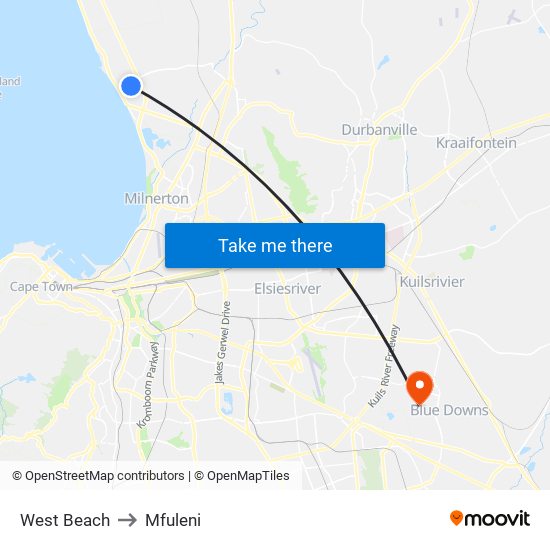 West Beach to Mfuleni map
