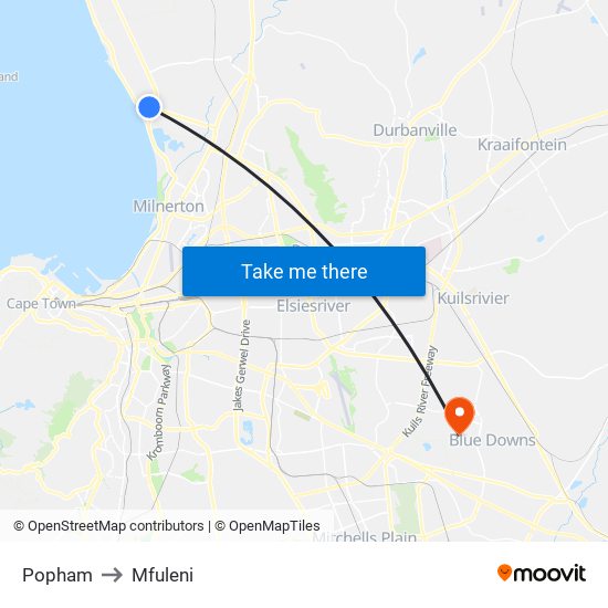 Popham to Mfuleni map