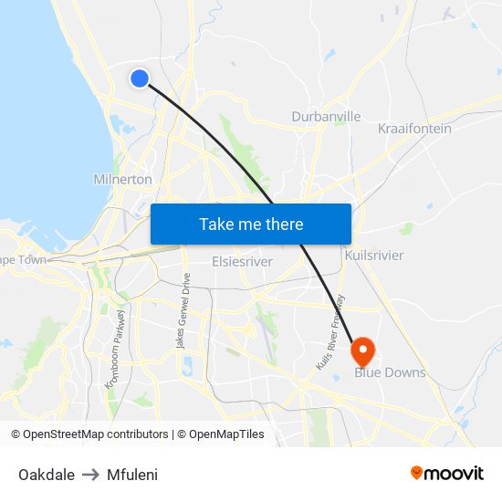 Oakdale to Mfuleni map