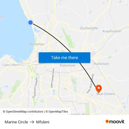 Marine Circle to Mfuleni map