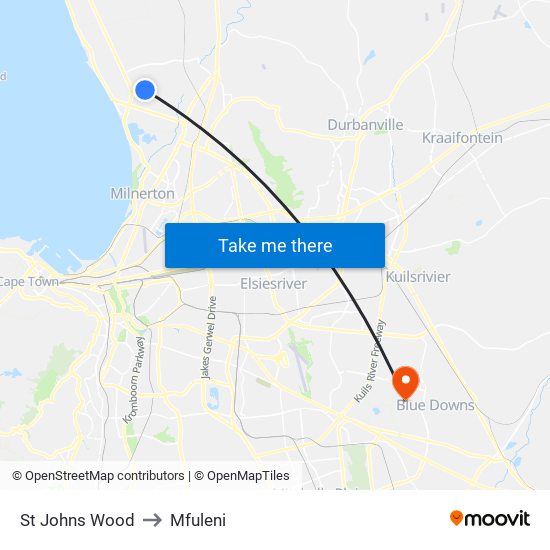 St Johns Wood to Mfuleni map