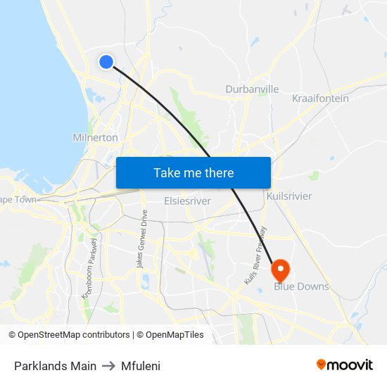 Parklands Main to Mfuleni map