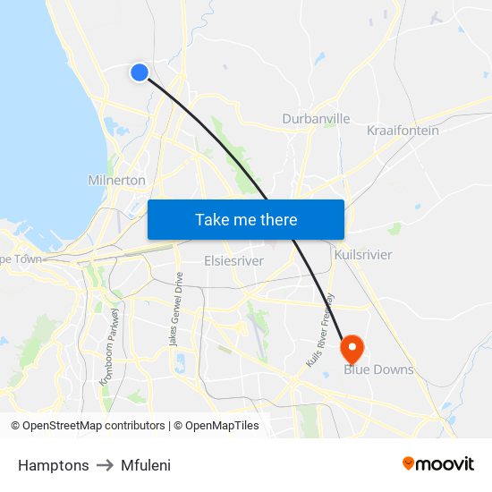 Hamptons to Mfuleni map