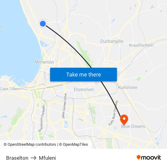 Braselton to Mfuleni map