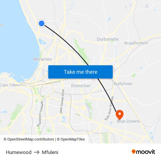 Humewood to Mfuleni map
