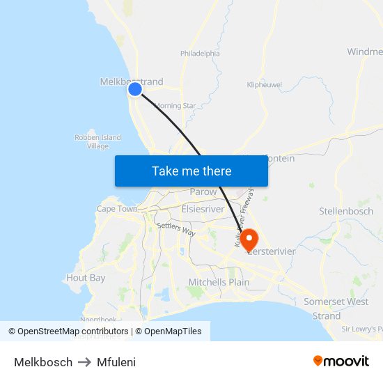 Melkbosch to Mfuleni map